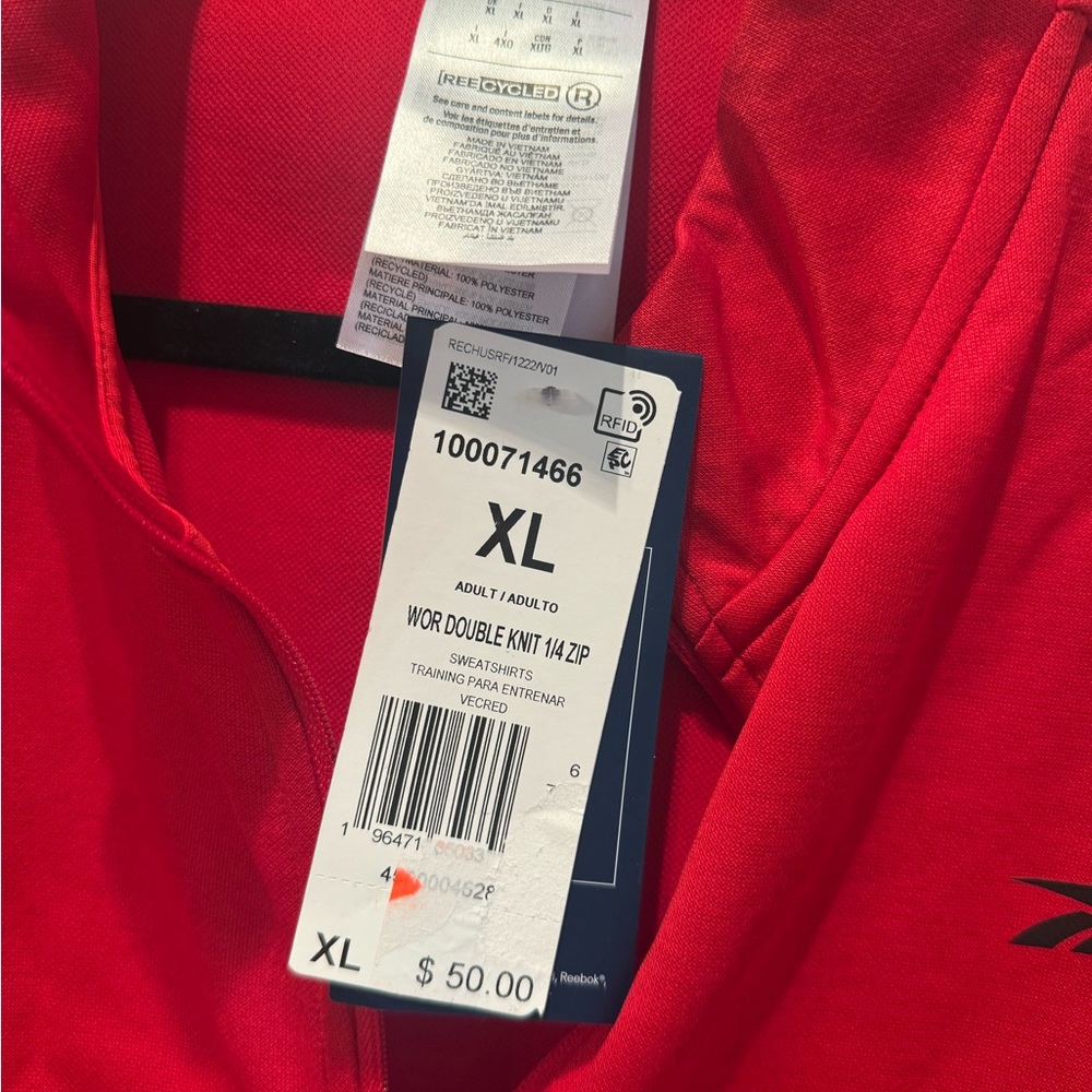 ❤️ NWT Reebok Men’s XL Red Quarter Zip Performance Pullover - Picture 2 of 4